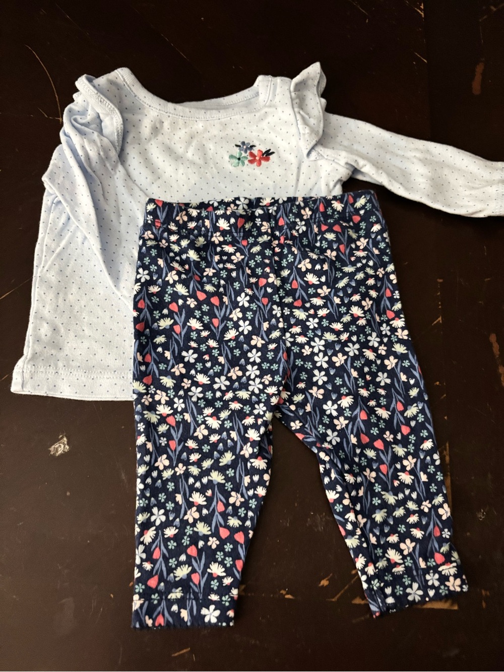 Carter's Light Blue Long Sleeve Top with Navy Floral Leggings